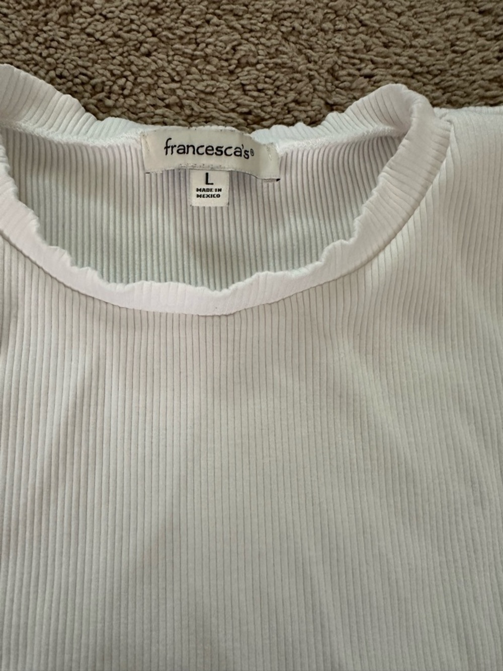 Francesca's White Ribbed Ruffle-Trim Tee - Picture 2 of 4